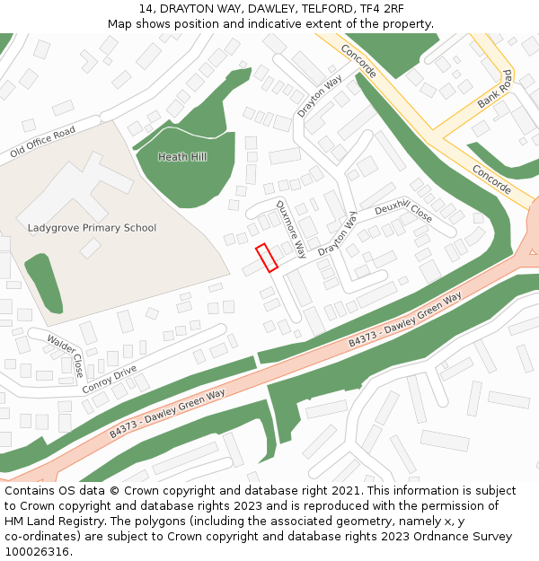 14, DRAYTON WAY, DAWLEY, TELFORD, TF4 2RF: Location map and indicative extent of plot