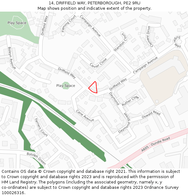 14, DRIFFIELD WAY, PETERBOROUGH, PE2 9RU: Location map and indicative extent of plot