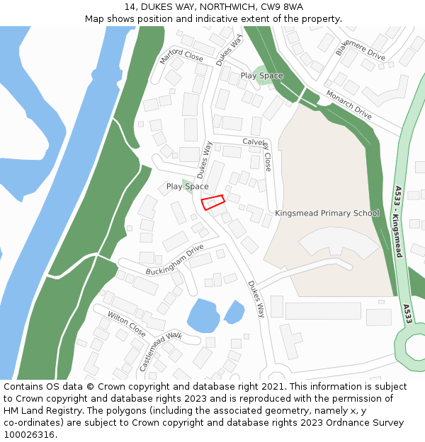 14, DUKES WAY, NORTHWICH, CW9 8WA: Location map and indicative extent of plot