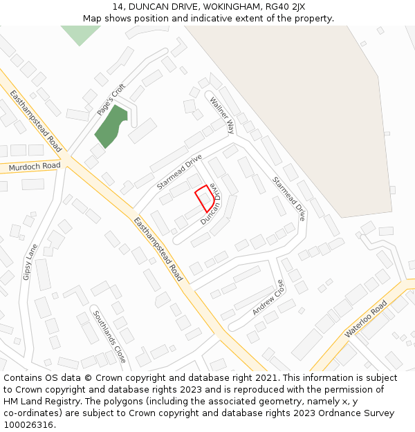 14, DUNCAN DRIVE, WOKINGHAM, RG40 2JX: Location map and indicative extent of plot
