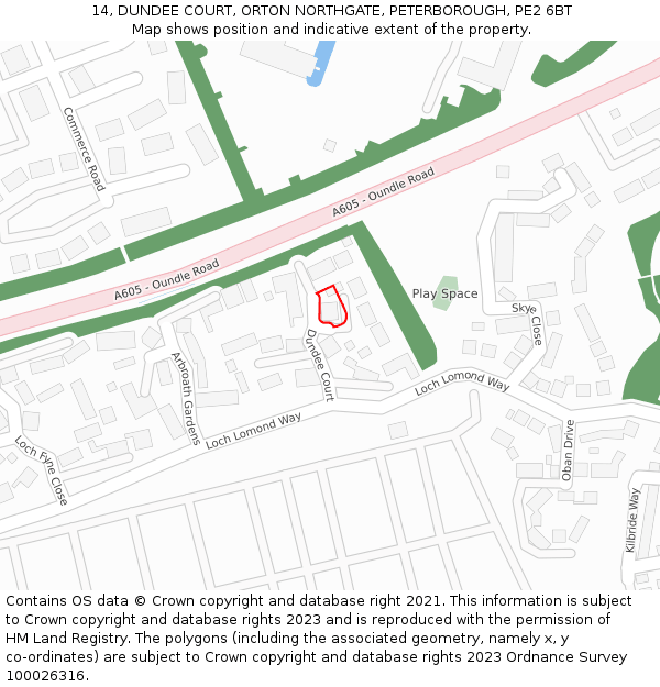 14, DUNDEE COURT, ORTON NORTHGATE, PETERBOROUGH, PE2 6BT: Location map and indicative extent of plot