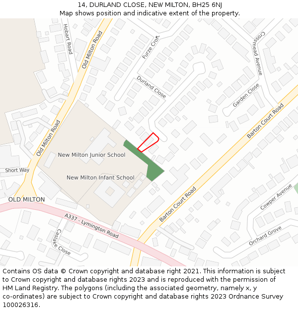 14, DURLAND CLOSE, NEW MILTON, BH25 6NJ: Location map and indicative extent of plot