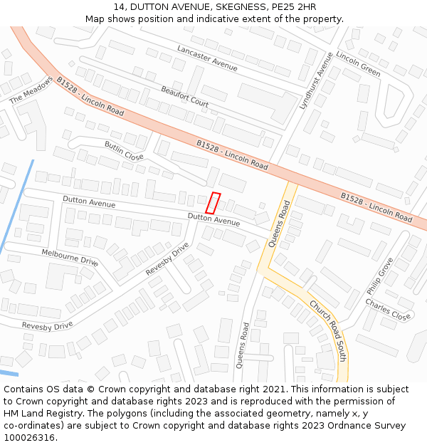 14, DUTTON AVENUE, SKEGNESS, PE25 2HR: Location map and indicative extent of plot