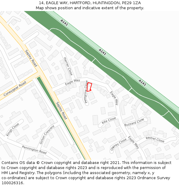 14, EAGLE WAY, HARTFORD, HUNTINGDON, PE29 1ZA: Location map and indicative extent of plot