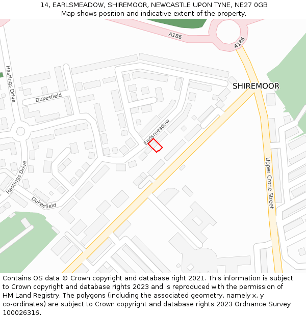14, EARLSMEADOW, SHIREMOOR, NEWCASTLE UPON TYNE, NE27 0GB: Location map and indicative extent of plot