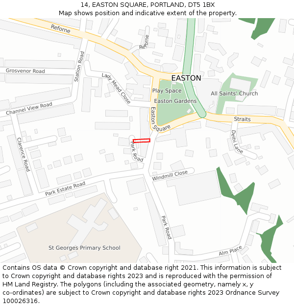 14, EASTON SQUARE, PORTLAND, DT5 1BX: Location map and indicative extent of plot