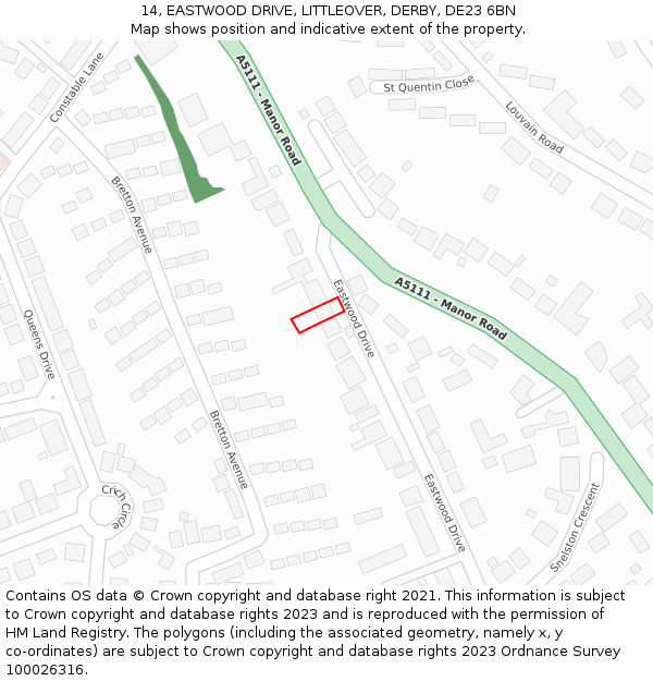 14, EASTWOOD DRIVE, LITTLEOVER, DERBY, DE23 6BN: Location map and indicative extent of plot