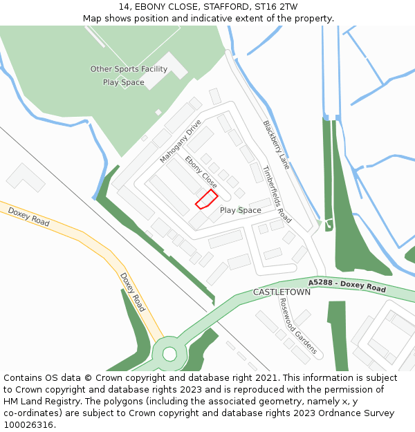 14, EBONY CLOSE, STAFFORD, ST16 2TW: Location map and indicative extent of plot