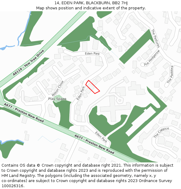 14, EDEN PARK, BLACKBURN, BB2 7HJ: Location map and indicative extent of plot