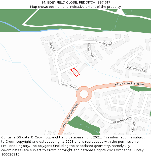 14, EDENFIELD CLOSE, REDDITCH, B97 6TP: Location map and indicative extent of plot