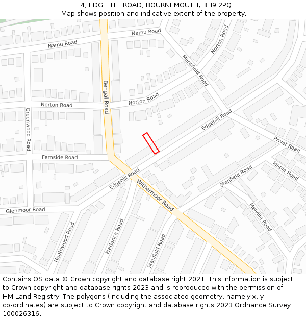 14, EDGEHILL ROAD, BOURNEMOUTH, BH9 2PQ: Location map and indicative extent of plot
