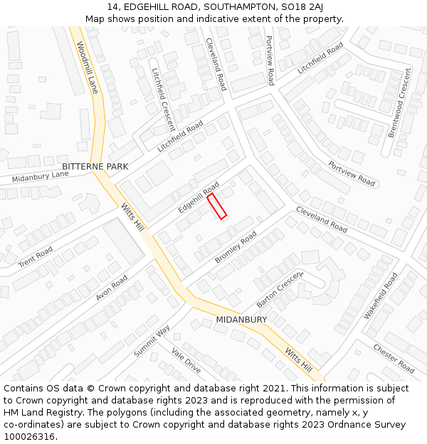 14, EDGEHILL ROAD, SOUTHAMPTON, SO18 2AJ: Location map and indicative extent of plot