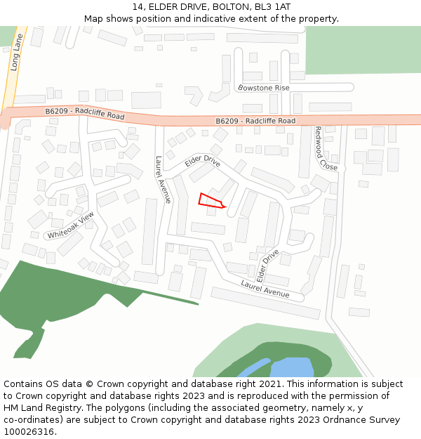 14, ELDER DRIVE, BOLTON, BL3 1AT: Location map and indicative extent of plot