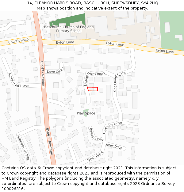 14, ELEANOR HARRIS ROAD, BASCHURCH, SHREWSBURY, SY4 2HQ: Location map and indicative extent of plot