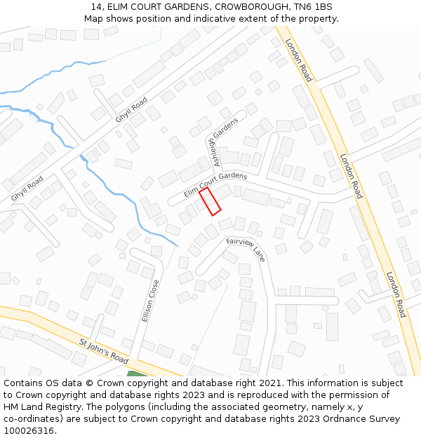 14, ELIM COURT GARDENS, CROWBOROUGH, TN6 1BS: Location map and indicative extent of plot