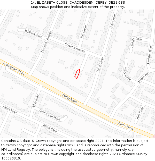 14, ELIZABETH CLOSE, CHADDESDEN, DERBY, DE21 6SS: Location map and indicative extent of plot