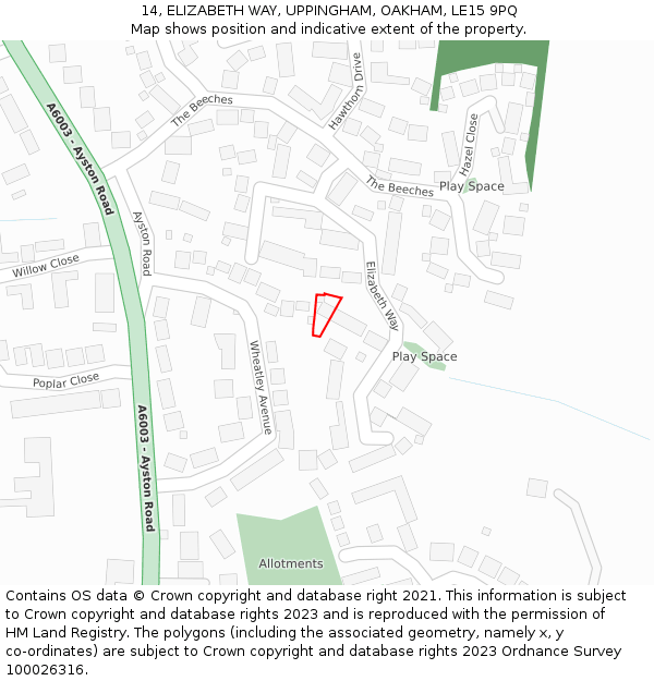 14, ELIZABETH WAY, UPPINGHAM, OAKHAM, LE15 9PQ: Location map and indicative extent of plot