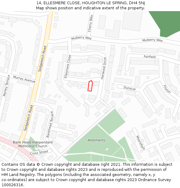 14, ELLESMERE CLOSE, HOUGHTON LE SPRING, DH4 5NJ: Location map and indicative extent of plot
