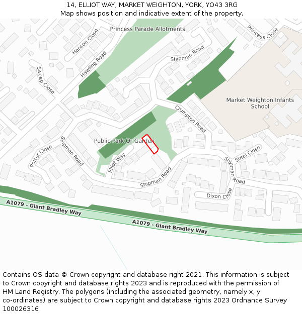 14, ELLIOT WAY, MARKET WEIGHTON, YORK, YO43 3RG: Location map and indicative extent of plot