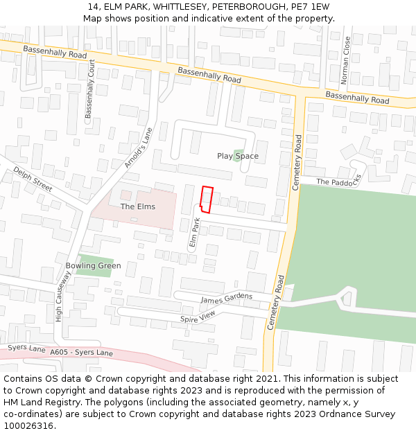 14, ELM PARK, WHITTLESEY, PETERBOROUGH, PE7 1EW: Location map and indicative extent of plot