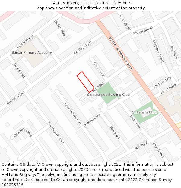 14, ELM ROAD, CLEETHORPES, DN35 8HN: Location map and indicative extent of plot