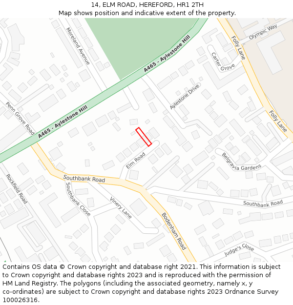 14, ELM ROAD, HEREFORD, HR1 2TH: Location map and indicative extent of plot