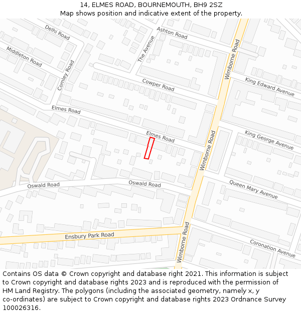 14, ELMES ROAD, BOURNEMOUTH, BH9 2SZ: Location map and indicative extent of plot