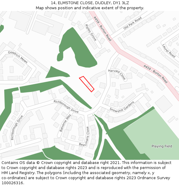 14, ELMSTONE CLOSE, DUDLEY, DY1 3LZ: Location map and indicative extent of plot