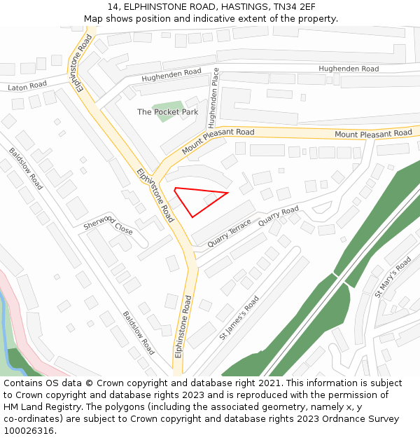 14, ELPHINSTONE ROAD, HASTINGS, TN34 2EF: Location map and indicative extent of plot