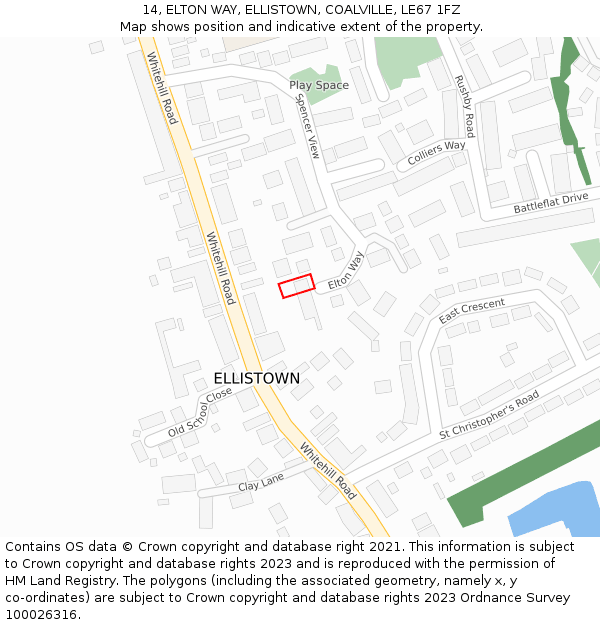 14, ELTON WAY, ELLISTOWN, COALVILLE, LE67 1FZ: Location map and indicative extent of plot