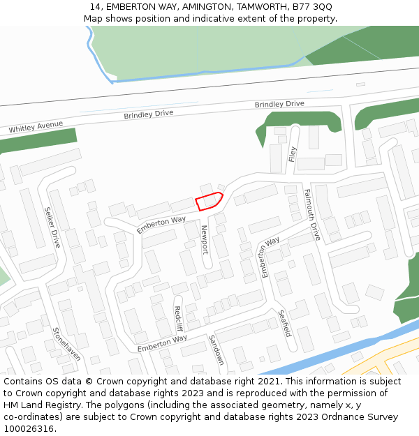 14, EMBERTON WAY, AMINGTON, TAMWORTH, B77 3QQ: Location map and indicative extent of plot