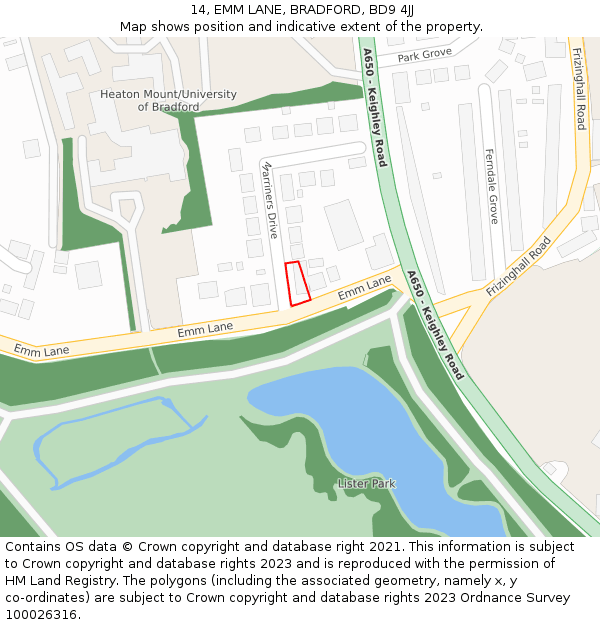 14, EMM LANE, BRADFORD, BD9 4JJ: Location map and indicative extent of plot