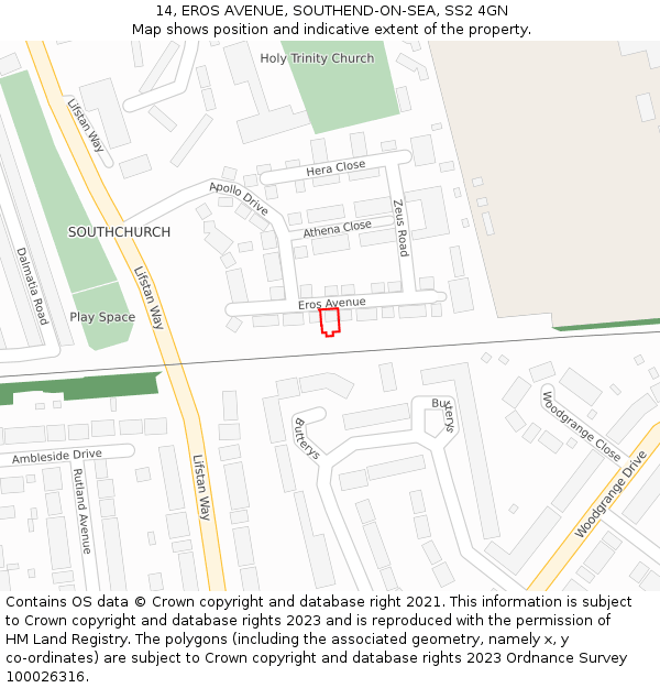 14, EROS AVENUE, SOUTHEND-ON-SEA, SS2 4GN: Location map and indicative extent of plot
