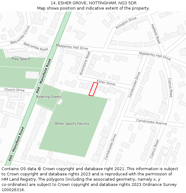 14, ESHER GROVE, NOTTINGHAM, NG3 5DR: Location map and indicative extent of plot
