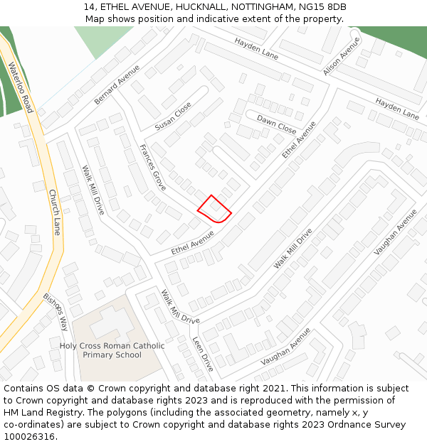 14, ETHEL AVENUE, HUCKNALL, NOTTINGHAM, NG15 8DB: Location map and indicative extent of plot