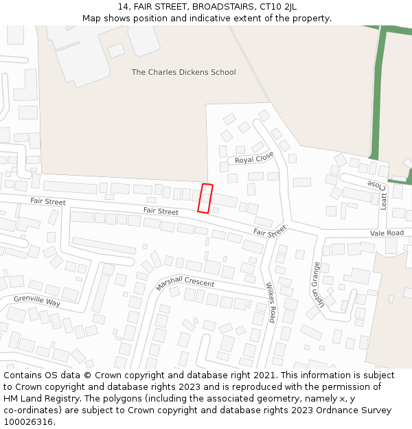 14, FAIR STREET, BROADSTAIRS, CT10 2JL: Location map and indicative extent of plot