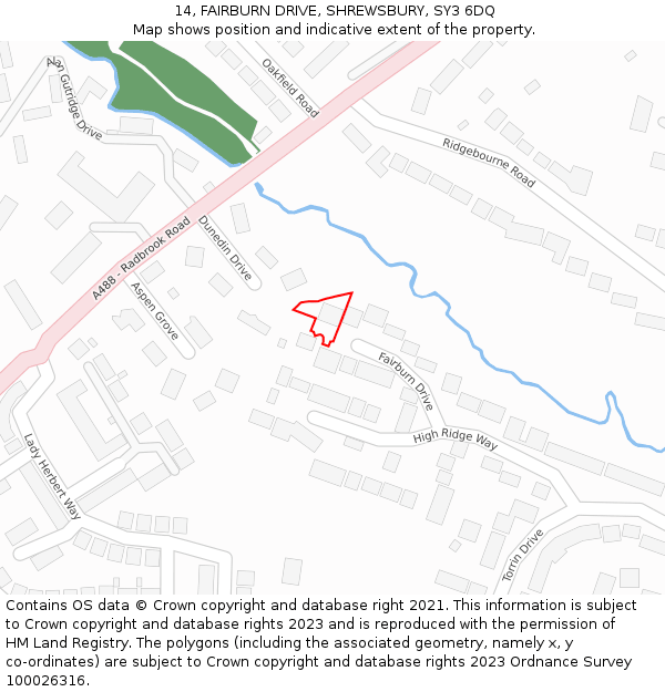 14, FAIRBURN DRIVE, SHREWSBURY, SY3 6DQ: Location map and indicative extent of plot