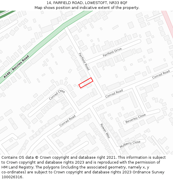 14, FAIRFIELD ROAD, LOWESTOFT, NR33 8QF: Location map and indicative extent of plot