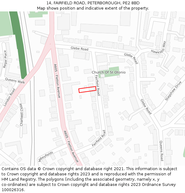 14, FAIRFIELD ROAD, PETERBOROUGH, PE2 8BD: Location map and indicative extent of plot