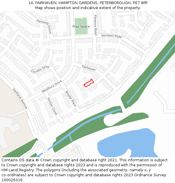 14, FAIRHAVEN, HAMPTON GARDENS, PETERBOROUGH, PE7 8RF: Location map and indicative extent of plot