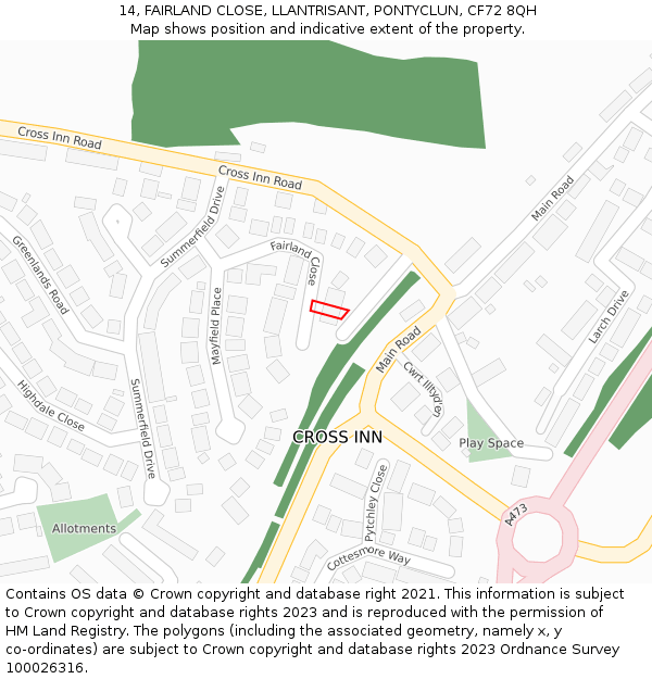 14, FAIRLAND CLOSE, LLANTRISANT, PONTYCLUN, CF72 8QH: Location map and indicative extent of plot