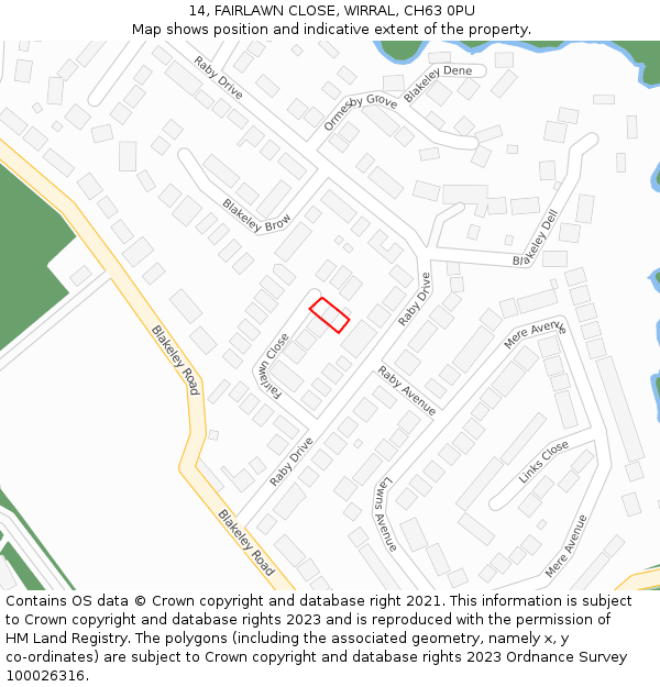14, FAIRLAWN CLOSE, WIRRAL, CH63 0PU: Location map and indicative extent of plot