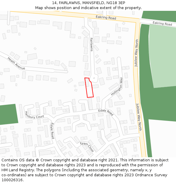 14, FAIRLAWNS, MANSFIELD, NG18 3EP: Location map and indicative extent of plot