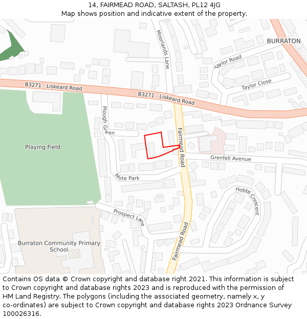 14, FAIRMEAD ROAD, SALTASH, PL12 4JG: Location map and indicative extent of plot