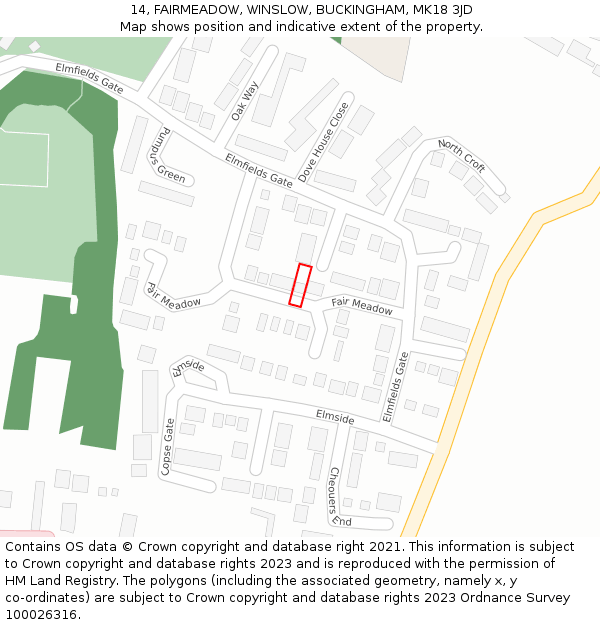 14, FAIRMEADOW, WINSLOW, BUCKINGHAM, MK18 3JD: Location map and indicative extent of plot