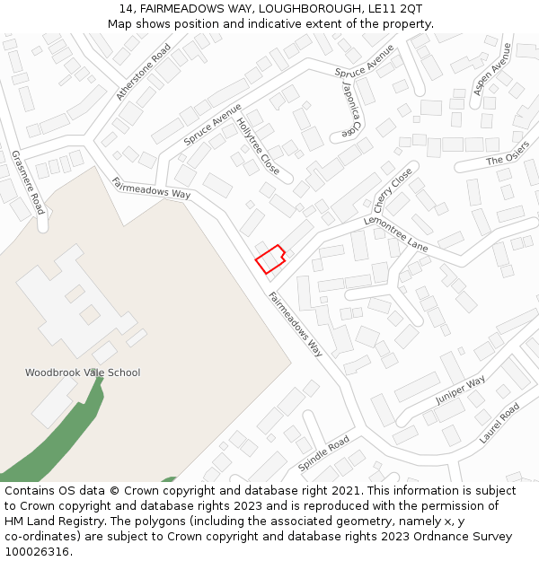 14, FAIRMEADOWS WAY, LOUGHBOROUGH, LE11 2QT: Location map and indicative extent of plot