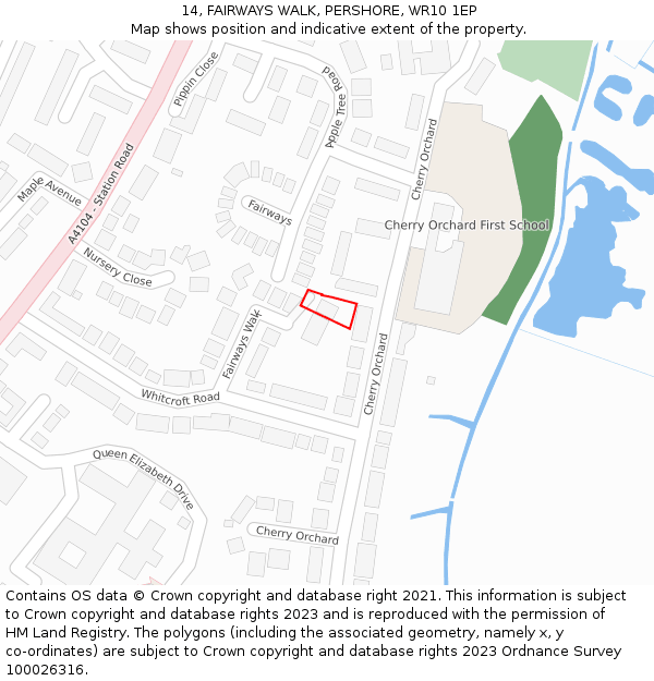 14, FAIRWAYS WALK, PERSHORE, WR10 1EP: Location map and indicative extent of plot