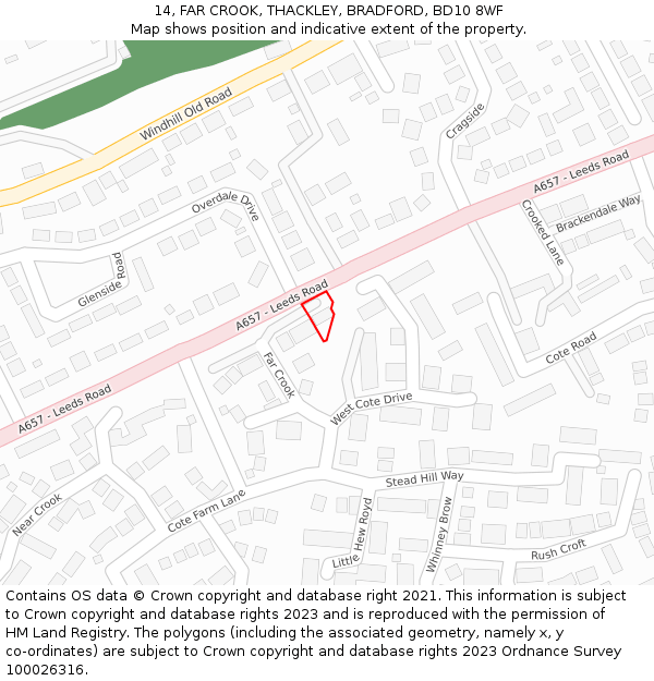 14, FAR CROOK, THACKLEY, BRADFORD, BD10 8WF: Location map and indicative extent of plot