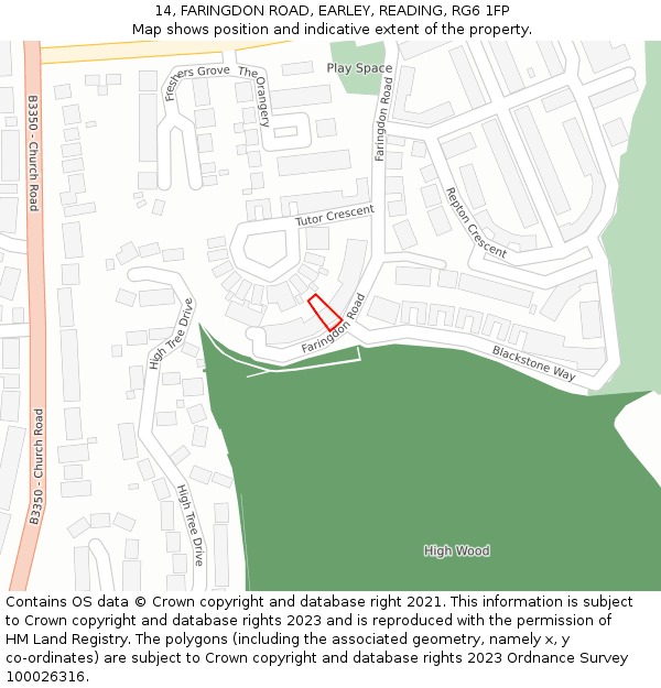 14, FARINGDON ROAD, EARLEY, READING, RG6 1FP: Location map and indicative extent of plot