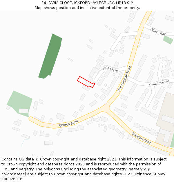 14, FARM CLOSE, ICKFORD, AYLESBURY, HP18 9LY: Location map and indicative extent of plot